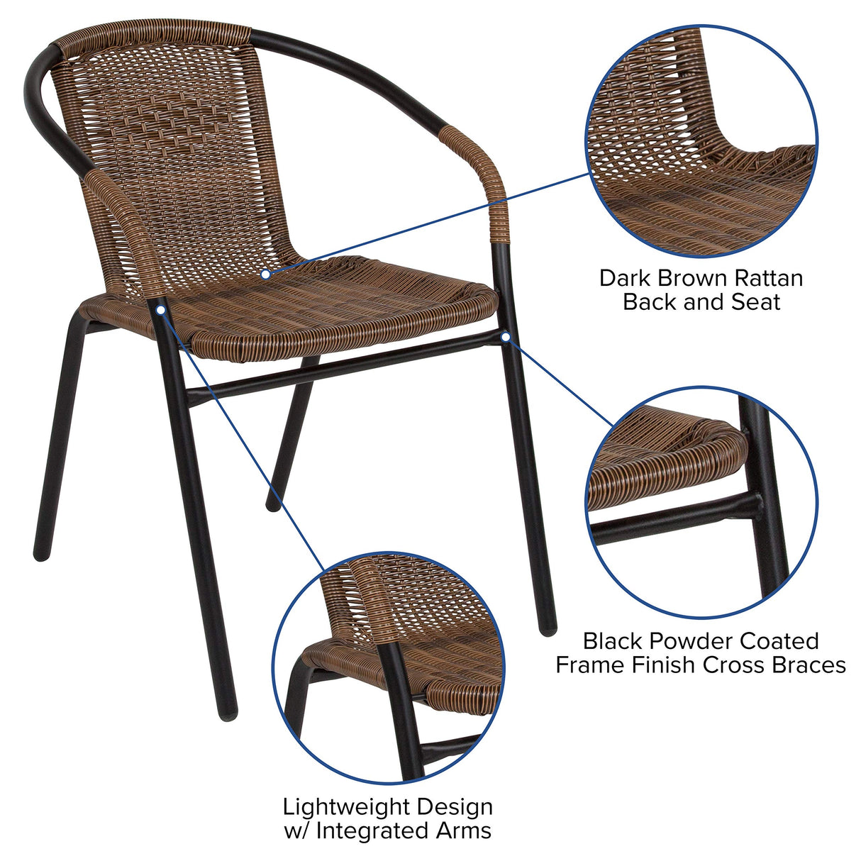 2 Pack Medium Brown Rattan Indoor-Outdoor Restaurant