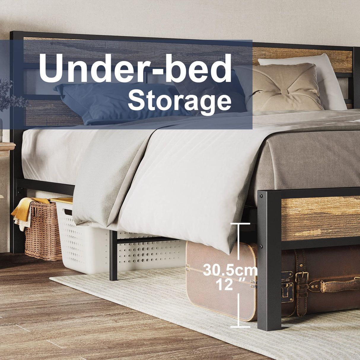 King Bed Frame and Headboard, Easy Assembly, Noise-Free, No Box Spring Needed