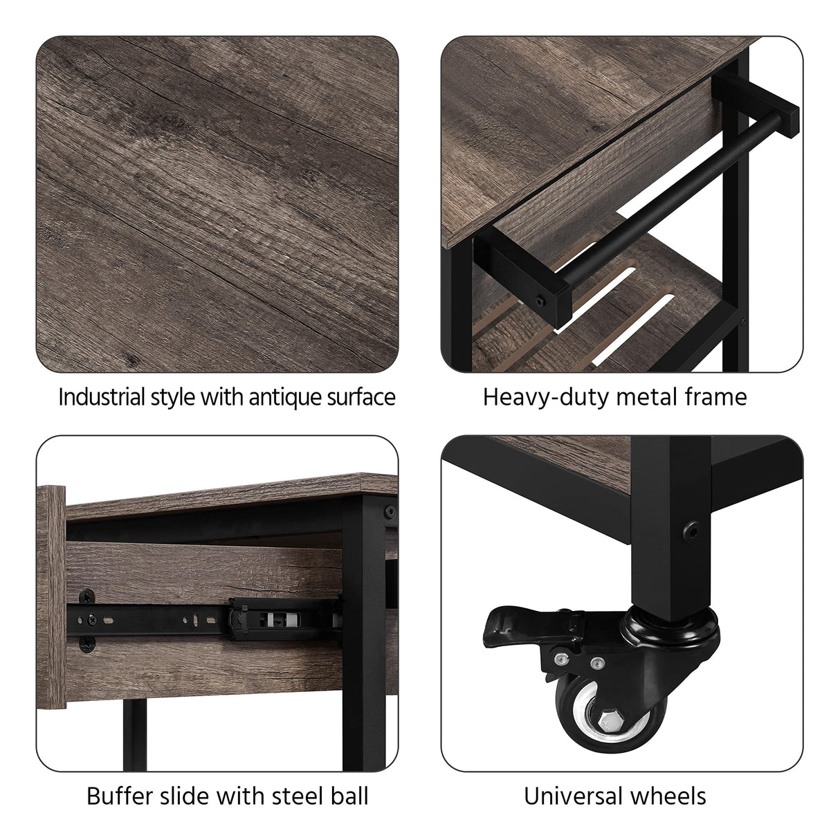 Kitchen Island on Wheels with Storage Drawer & Shelves Kitchen Cart