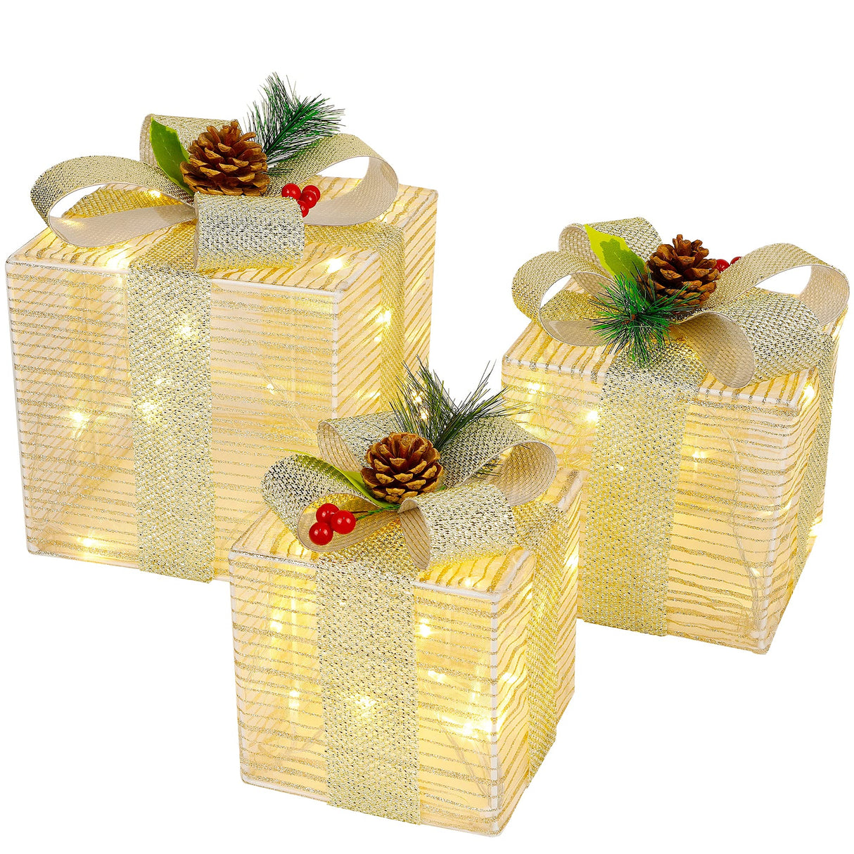 Lighted Christmas Boxes, 60 LEDs Lighted Deocr with Bowknots