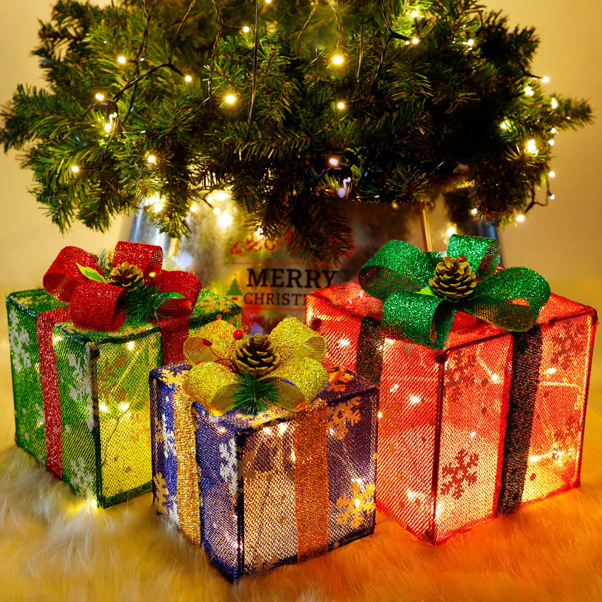 Set of 3 Lighted Gift Boxes Christmas Decorations