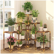 Trapezoid Wooden Plant Stand – Multi Tier Eucalyptus Wood Display Shelf