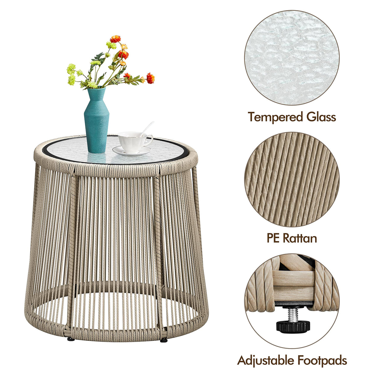 3-Piece Patio Bistro Conversation Set, Outdoor All-Weather Wicker Set