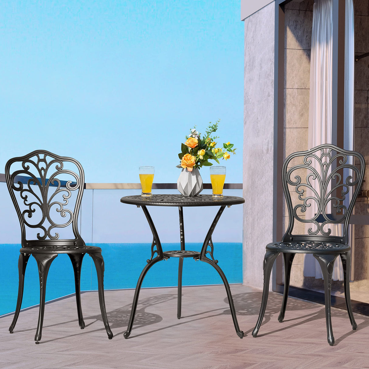 3 Piece Outdoor Bistro Table Set, Weather Cast Aluminum Patio Bistro Set