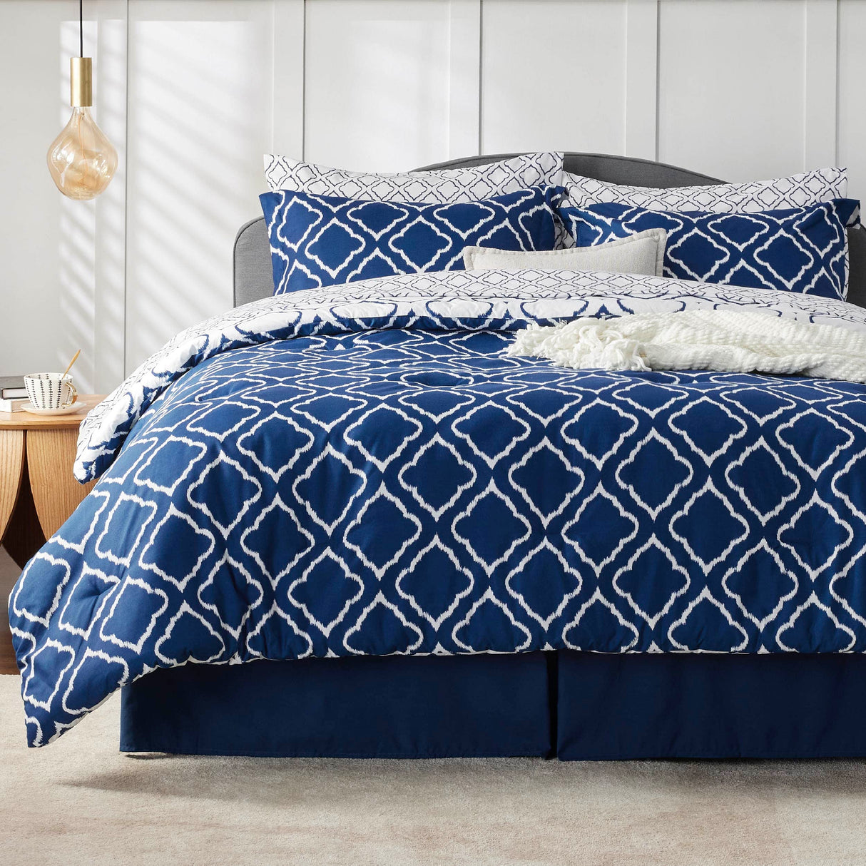 Navy Blue Quatrefoil Comforters Queen Size
