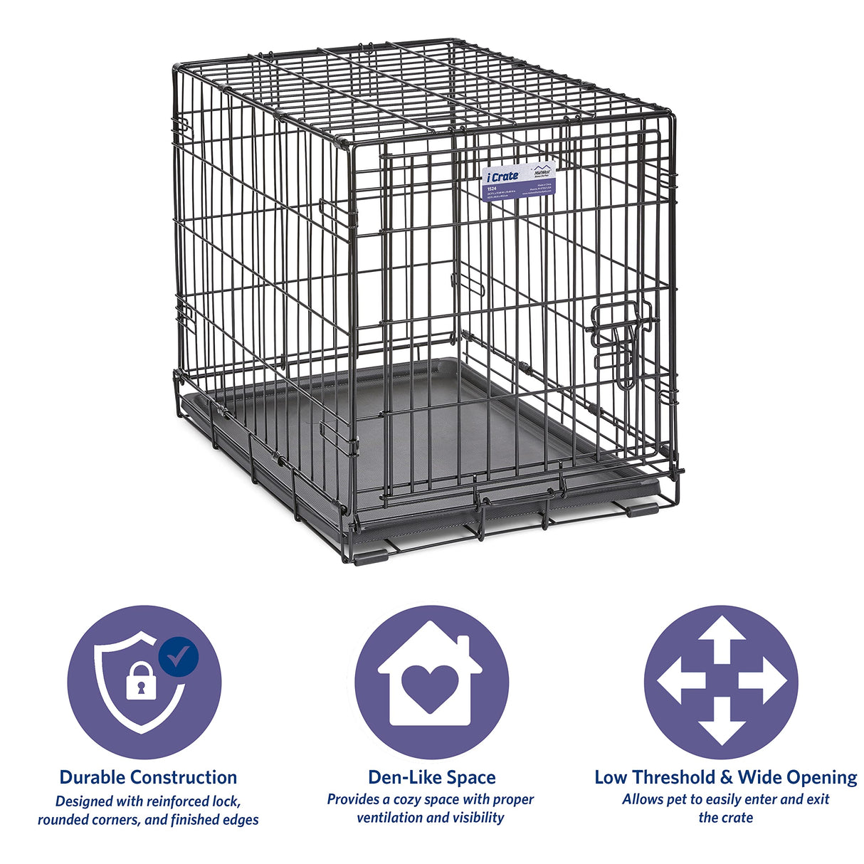 Newly Enhanced Single Door iCrate Dog Crate, Includes Leak-Proof Pan
