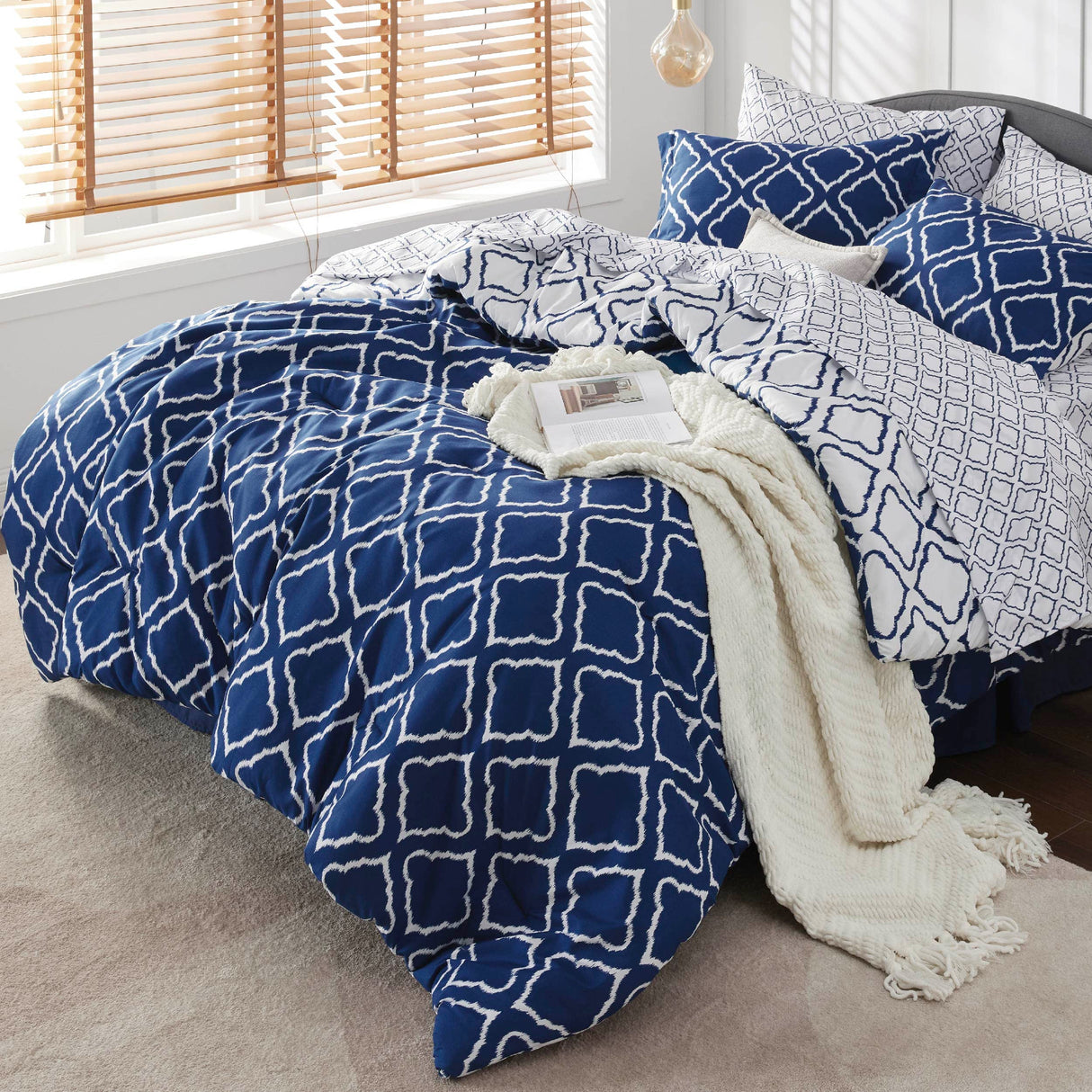 Navy Blue Quatrefoil Comforters Queen Size