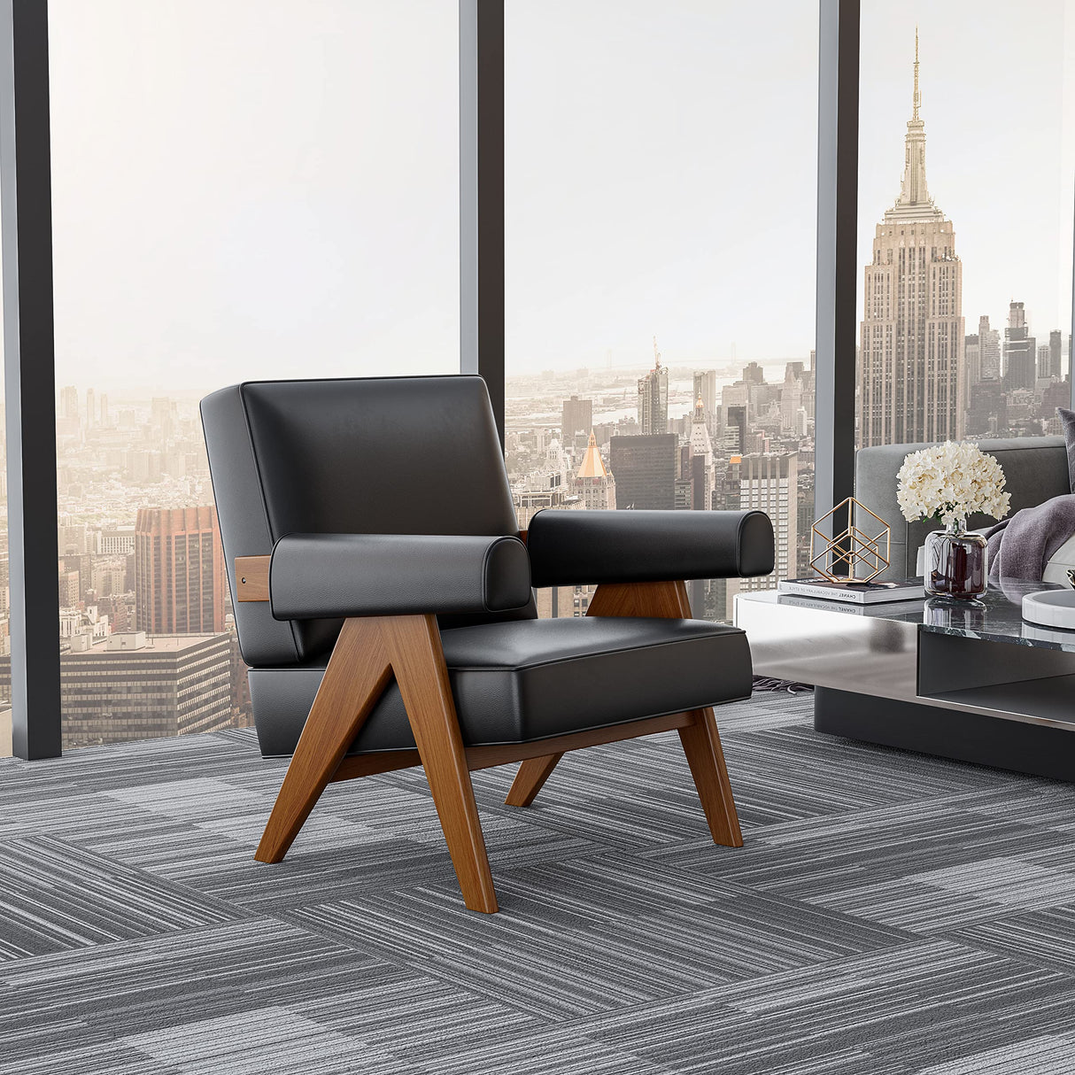 Leather Accent Chair, Mid Century Modern Armchair with Ash Wood Feet