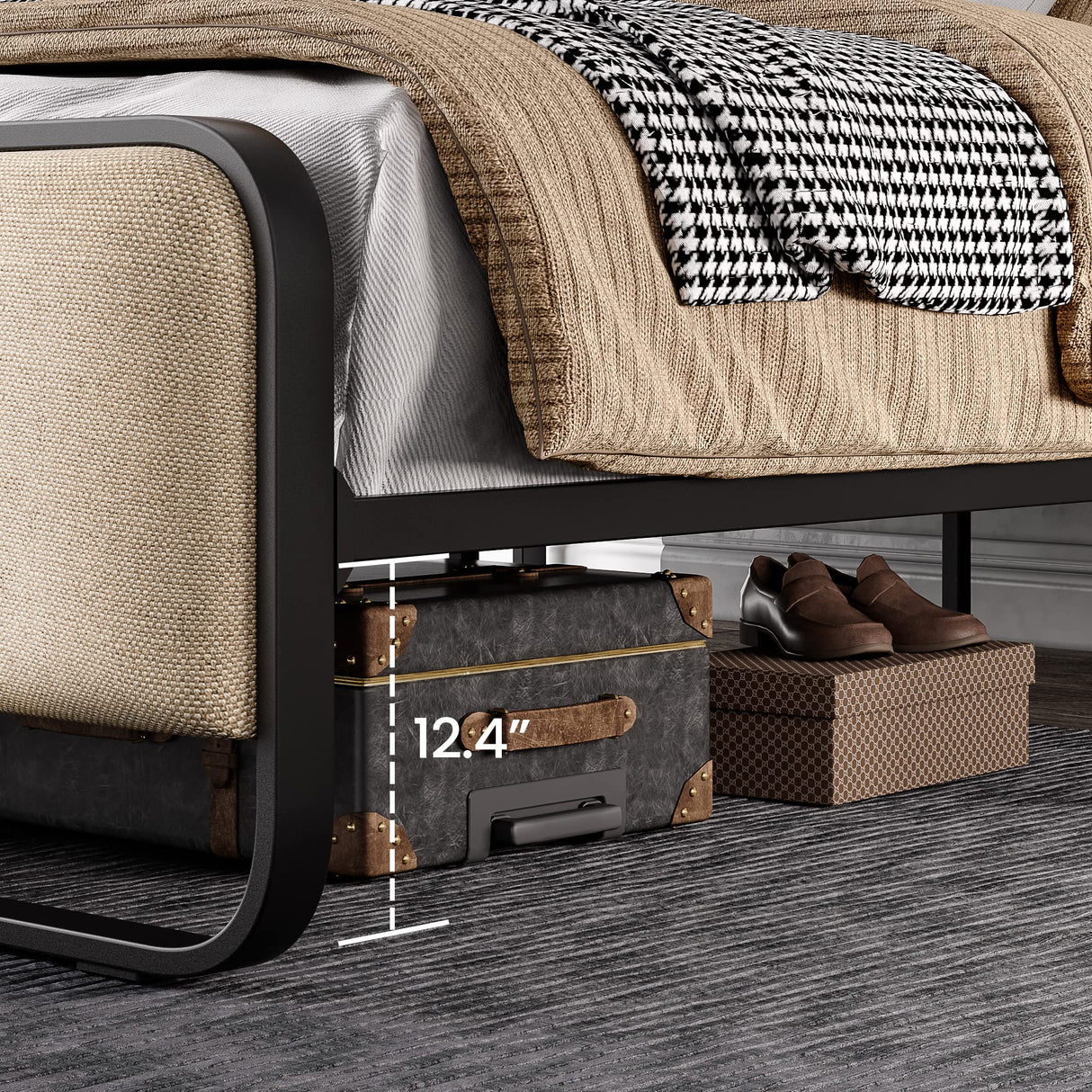 Sereno Curved Upholstered Platform Bed – Metal Frame with Padded Headboard