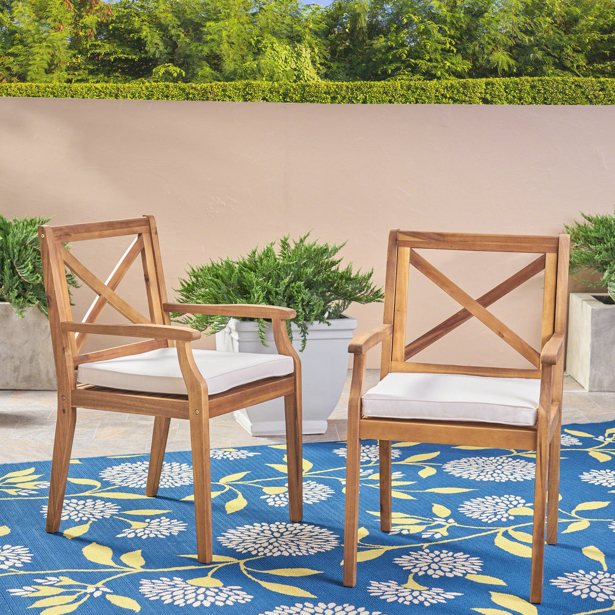 Peter Outdoor Acacia Wood Dining Chair Set of 2