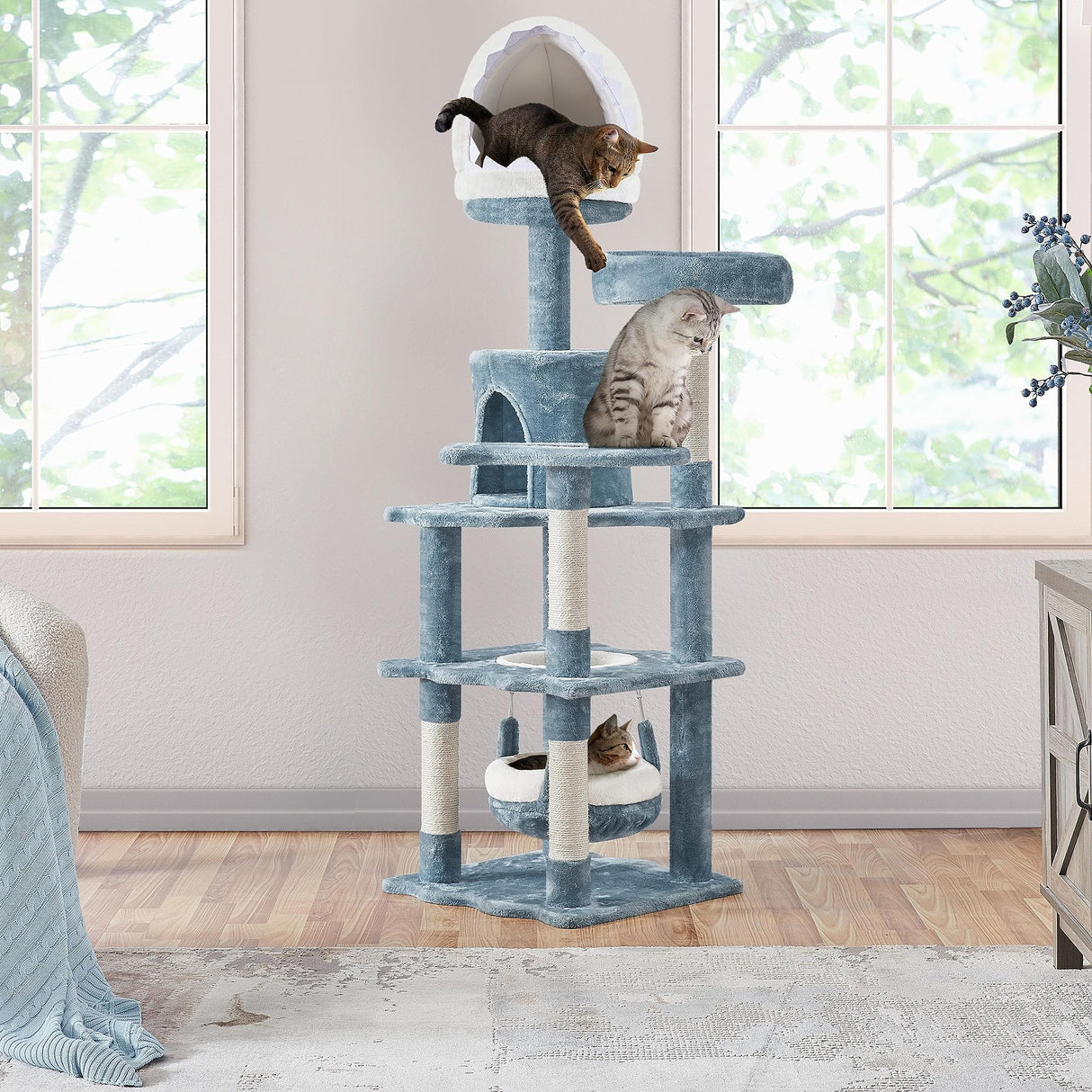 Cat Tree Ocean-Themed Cat Tower 61in, Multi-Level Cat Climbing Tree