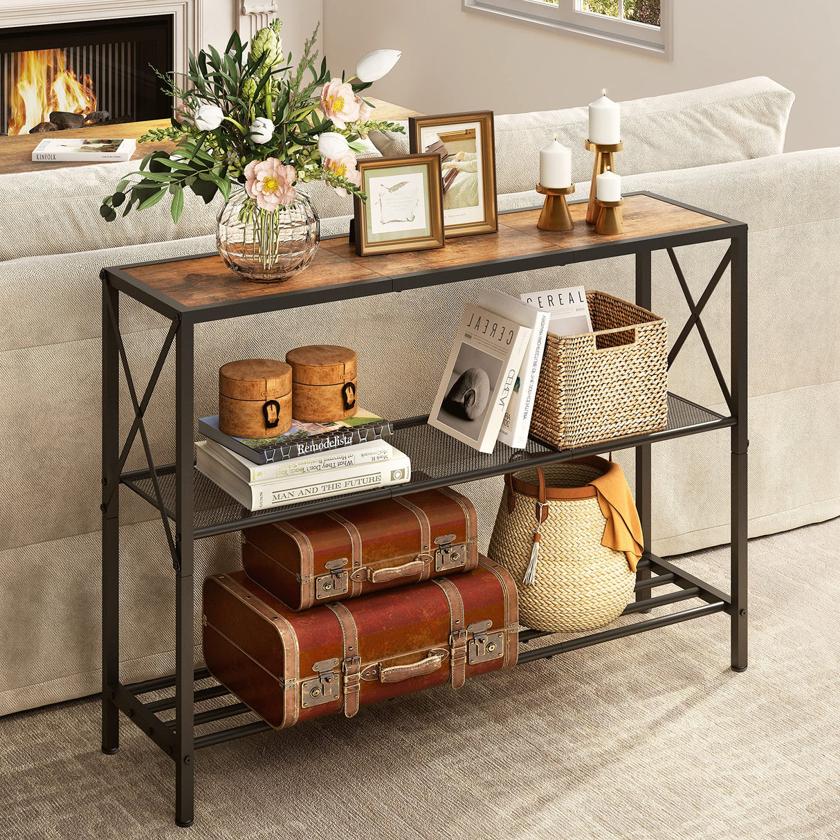 Industrial Console Table, 3 Tier Entryway Table, Hallway Table
