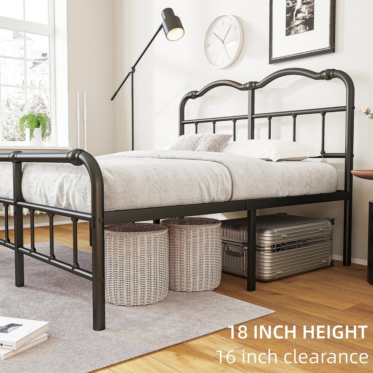 Queen Bed Frame with Headboard and Footboard, 18 Inch High, Heavy Duty Bed Frame