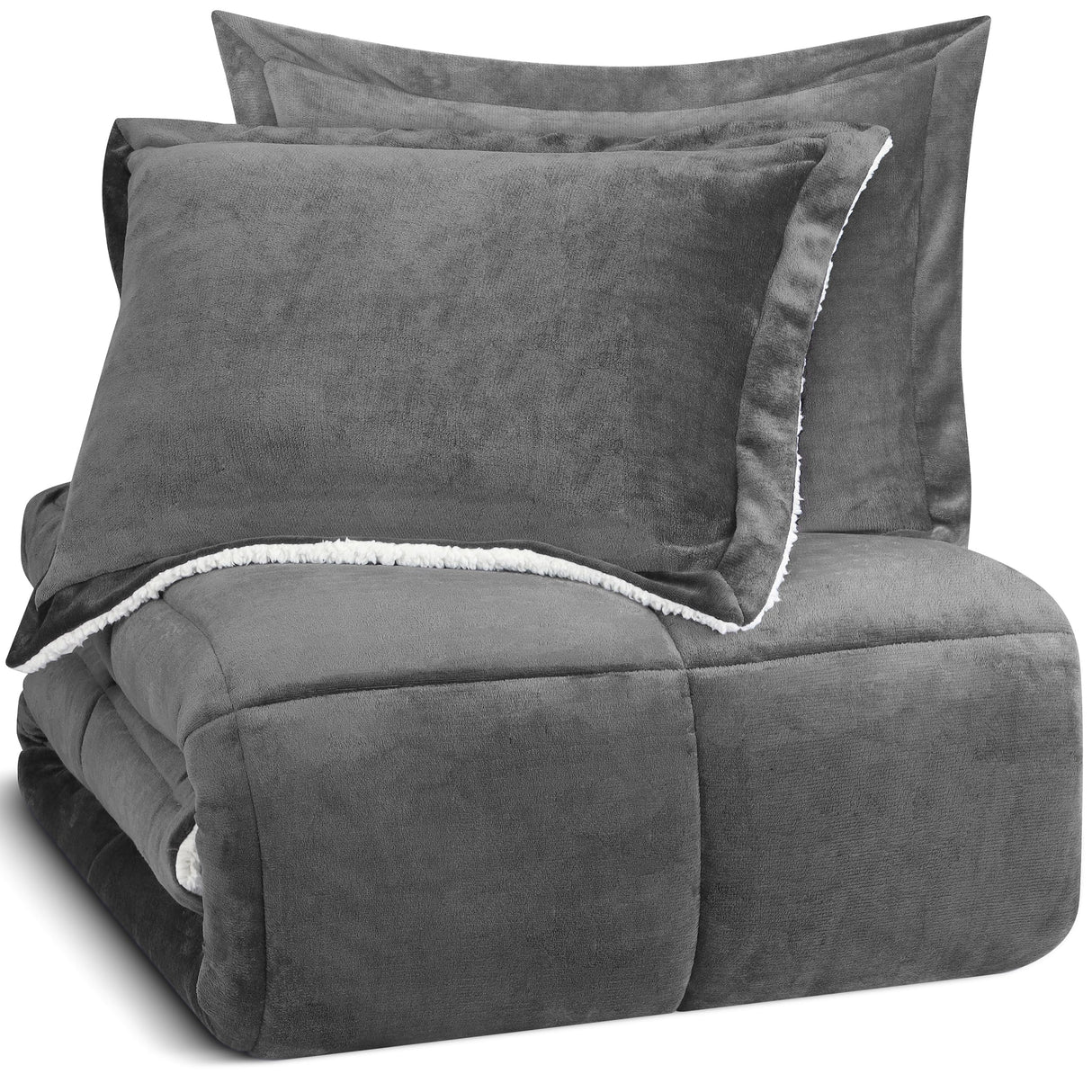 Micromink Sherpa Fleece Queen Comforter Set with 2 Pillow Shams