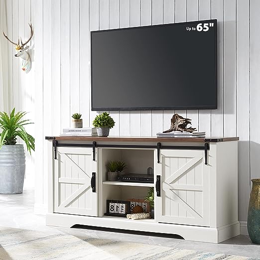 TV Stand for 65+ Inch TV, Modern Farmhouse Entertainment Center