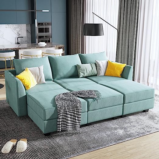 Convertible Modular Sectional Sofa with Ottomans Polyester Fabric Sleeper Sectional