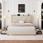 Bed Frame with Storage Drawers & Charging Station - Beige