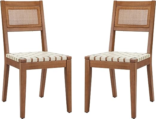 Faux Leather Woven Dining Chair with Wood Frame
