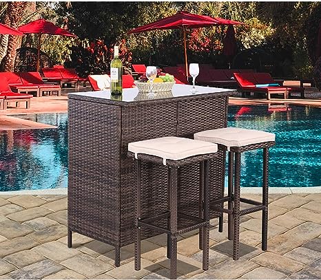 3PCS Patio Bar Set with Stools