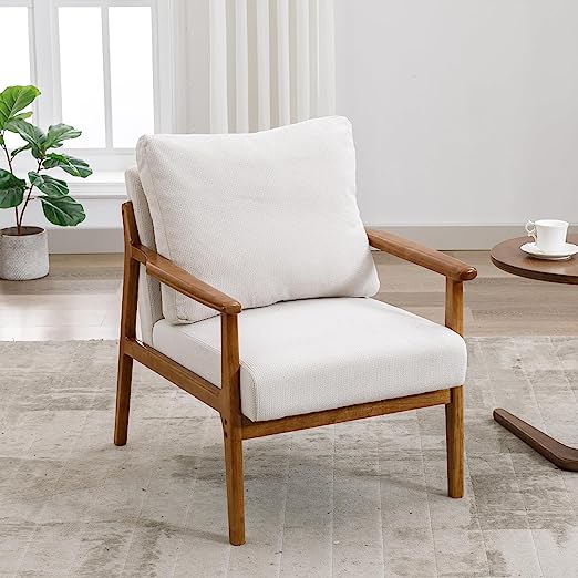 Mid Century Modern Accent Chair, Retro Wood and Fabric Armchairs Side Chair