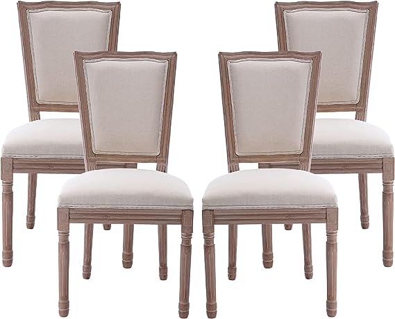 French Country Dining Chairs Set of 4, Farmhouse Fabric Dining Room Chairs