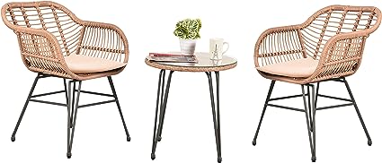 3 Piece Patio Conversation Bistro Set Porch Furniture Rattan Wicker Chairs