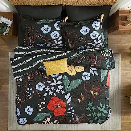 Full Comforter Set 8 PCS White & Green Dandelion Plant Comforter Set