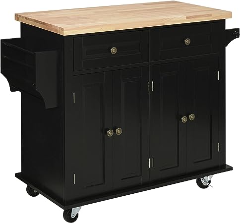 Kitchen Island on Wheels, Rolling Cart with Rubberwood Top