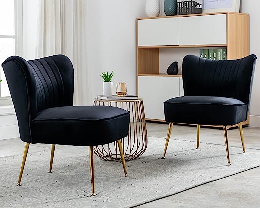 Velvet Accent Chair Set of 2 Comfy Living Room Chair Armless Slipper Chair