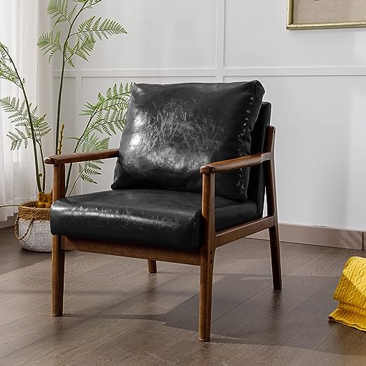 Mid Century Modern Accent Chair, Retro Wood and Fabric Armchairs Side Chair