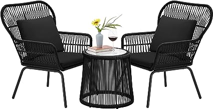 3-Piece Patio Bistro Conversation Set, Outdoor All-Weather Wicker Set