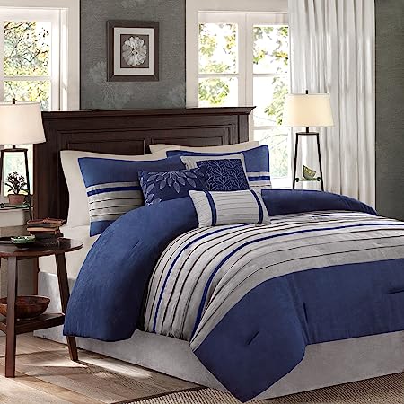 Palmer Comforter Set-Luxury Faux Suede Design, Striped Accent, All Season Down Alternative Bedding