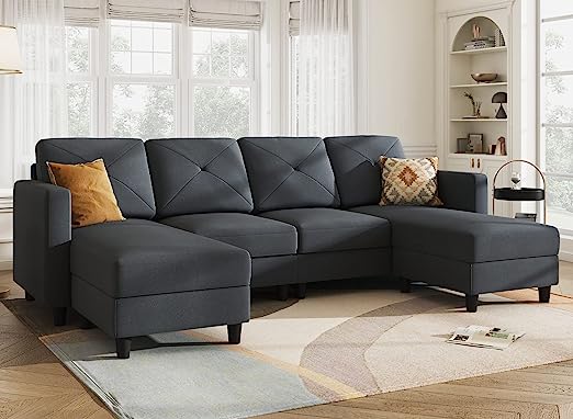 Convertible U Shaped Sofa Sectional Couch with Double Chaises 4 Seat Sofa