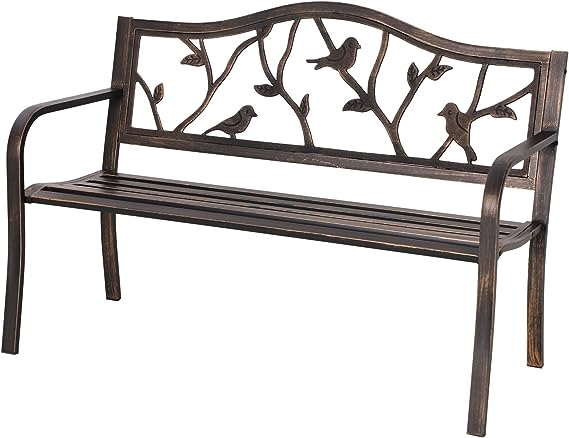 50‘’ Outdoor Garden Bench Patio Park Bench, Cast Iron Frame Furniture