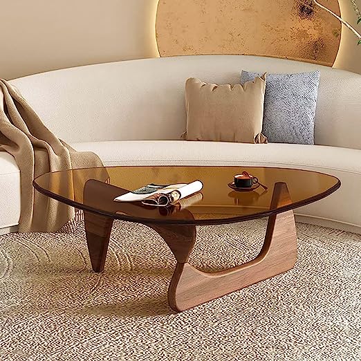 Triangle Coffee Table, Mid-Century Modern Coffee Table Wood Base Glass top