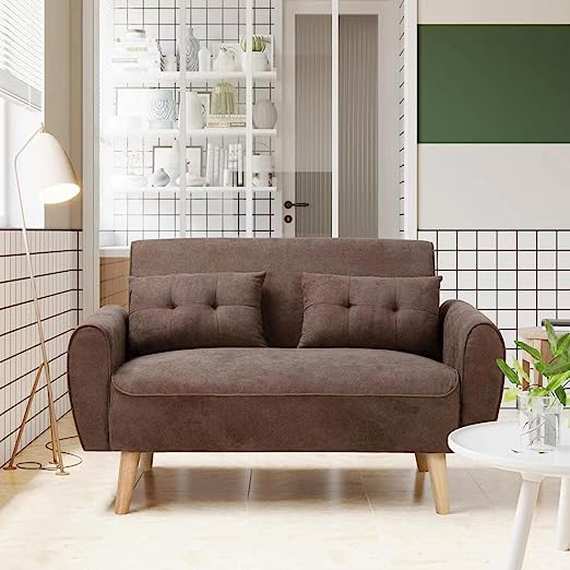 47" Small Modern Loveseat Sofa, Mid Century Linen Fabric 2-Seat Sofa