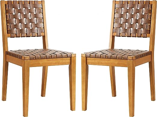 Faux Leather Woven Dining Chair with Wood Frame