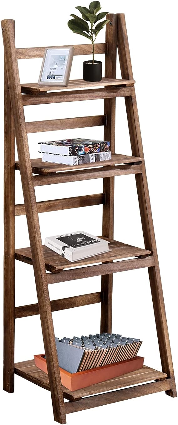 Babion 4-Tier Ladder Bookshelf – Black Wooden Storage Rack