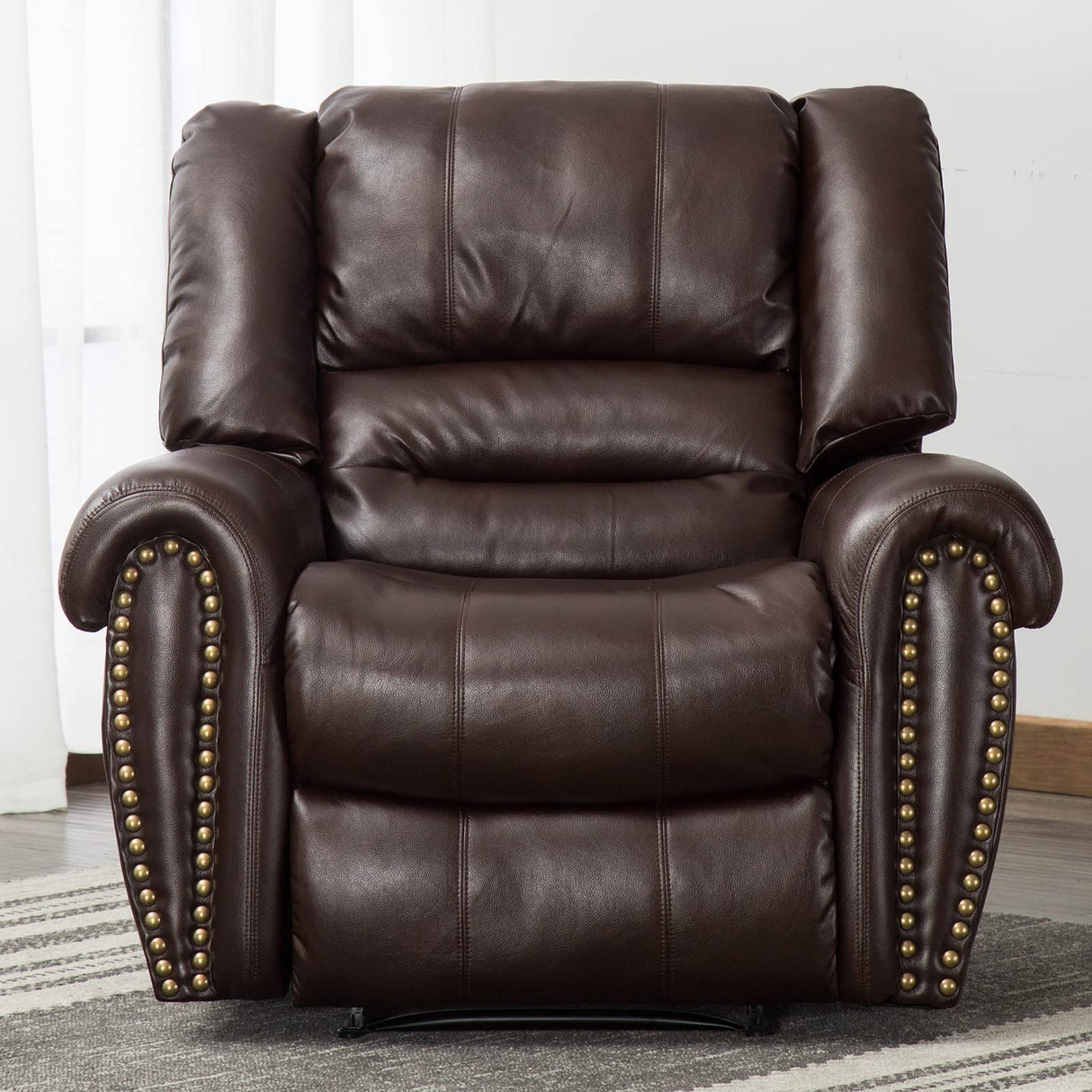 Classic Overstuffed Lounge Recliner with Brass Nail Detail
