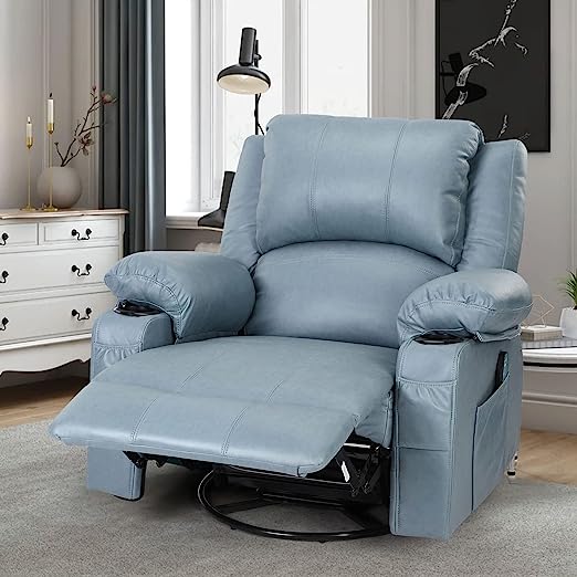 TheraComfort Heated Leather Recliner – Power Rocker with Massage & Swivel