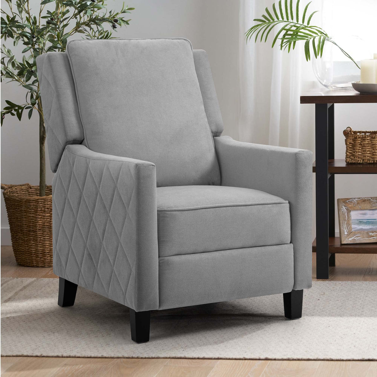 CloudEase Push-Back Recliner Chair – Grey Wingback Style