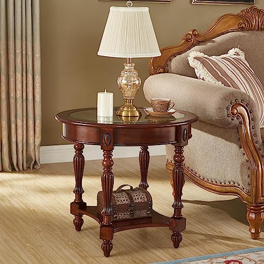 Solid Wood End Table with Drawer, Sofa Side Table with Storage Shelf
