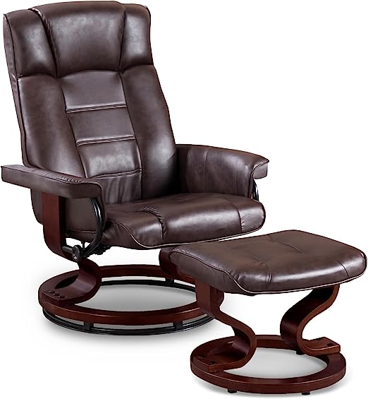 RelaxOrb Leather Recliner with Ottoman – 360° Swivel & Thick Padding
