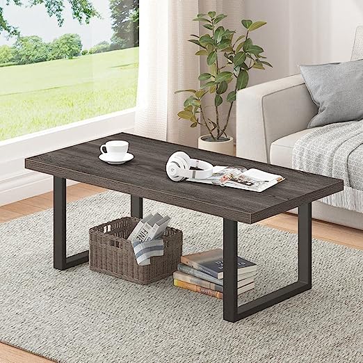 Rustic Living Room Table, Simple Industrial Rectangle Coffee Table