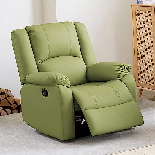 Genuine Leather Recliner Chair with Overstuffed Arm and Back - Home Theater Lounge Seat