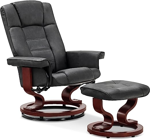 RelaxOrb Leather Recliner with Ottoman – 360° Swivel & Thick Padding
