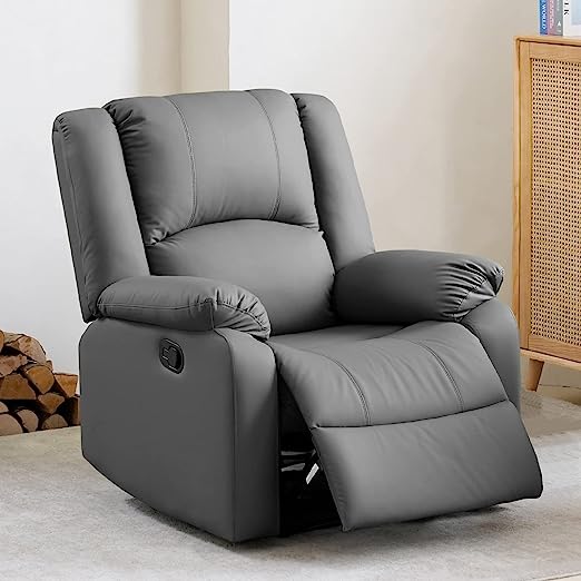 Genuine Leather Recliner Chair with Overstuffed Arm and Back - Home Theater Lounge Seat