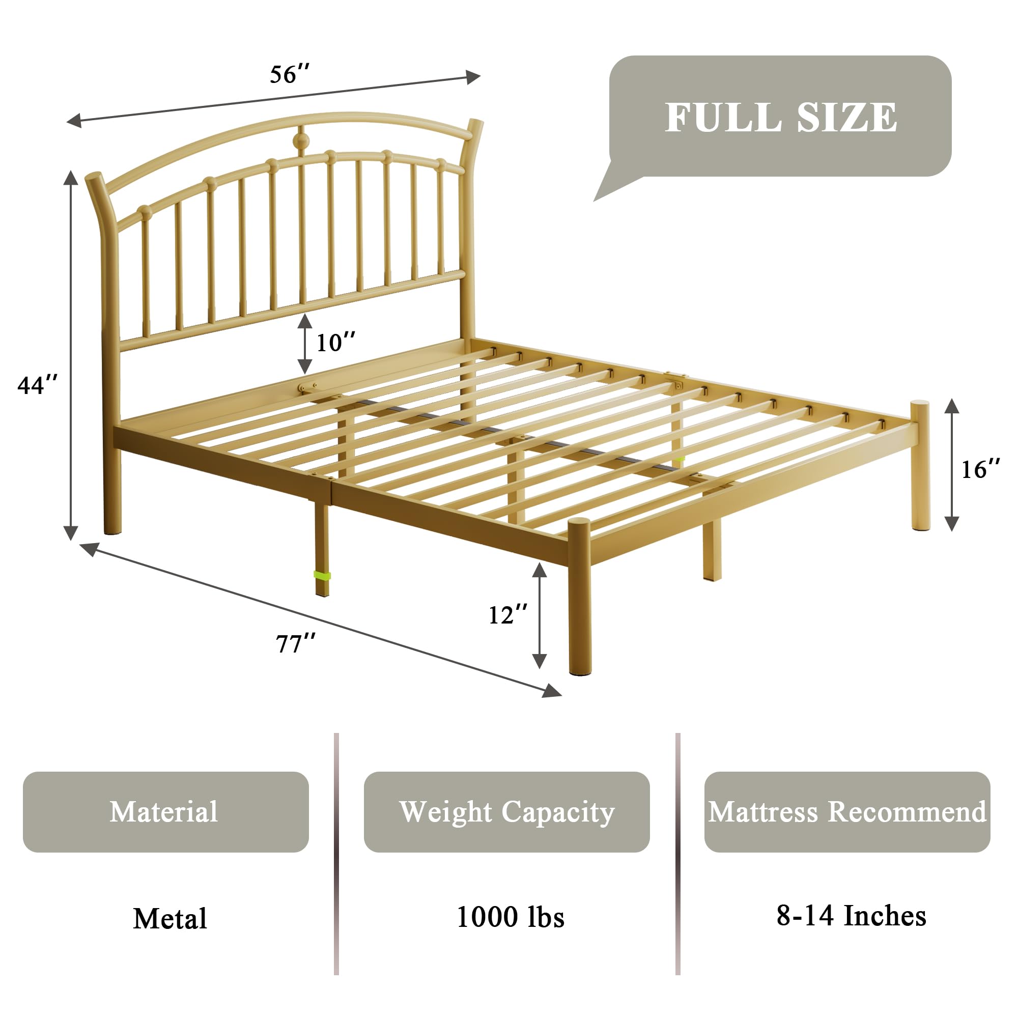 Durable Steel Metal Bed Frame with Heavy-Duty Slats