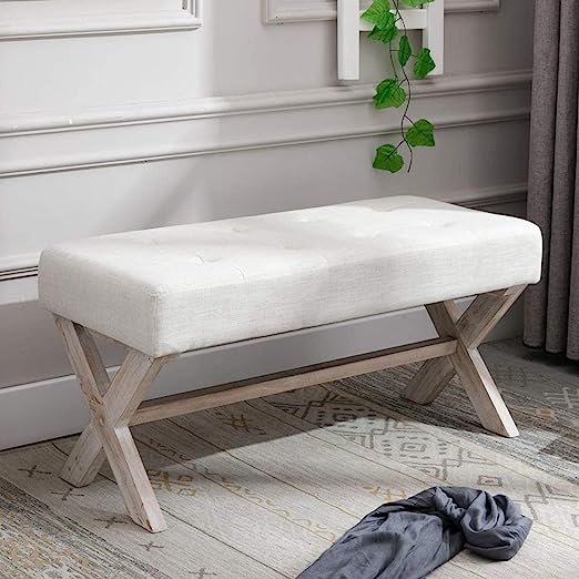 Bedroom Storage Ottoman Bench Fabric Upholstered Bed Bench Accent Hallway Bench