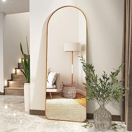 64"x21" Arched Full Length Mirror Free Standing Leaning Mirror Hanging Mounted Mirror Aluminum Frame
